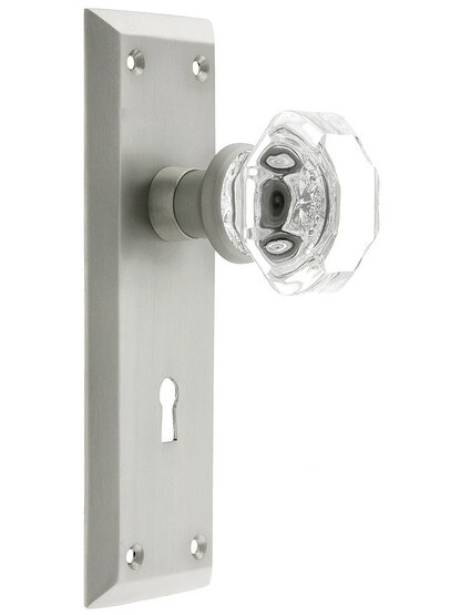 New York Style Doorset with Waldorf Crystal Door Knobs in Satin Nickel Finish.